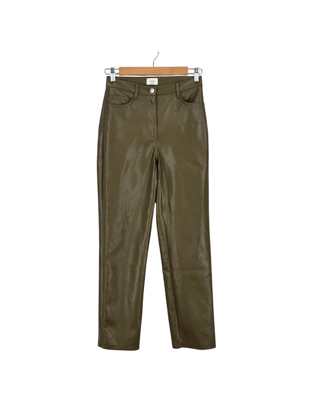 Aritzia Wilfred Melina High-Waisted Vegan Leather Olive Green Pant Size 0